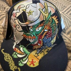 Ethos Embroidered Dragon Trucker Hat in Navy, Green, Gold